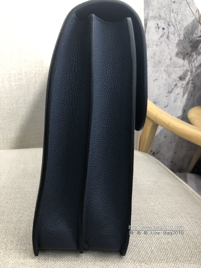 Hermes男包 愛馬仕密碼鎖公事包38cm原版togo皮 蠟線縫製 深藍色  tdh2131